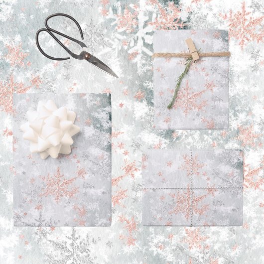 Blush Pink Gold Snowflakes, bevroren Lake Ice Inpakpapier Vel