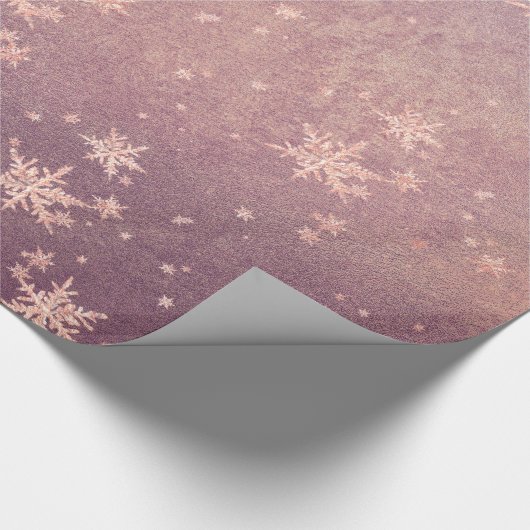 Blush Pink Gold Snowflakes Paarse Dusk Sunset Cadeaupapier (Hoek)