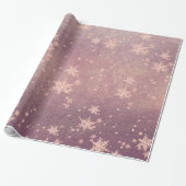 Blush Pink Gold Snowflakes Paarse Dusk Sunset Cadeaupapier (Uitgerold)