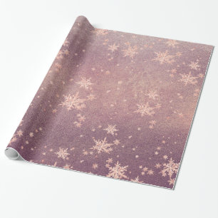 Blush Pink Gold Snowflakes Paarse Dusk Sunset Cadeaupapier