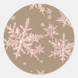 Blush Pink Gold Snowflakes Rustige Kraft Brown Ronde Sticker