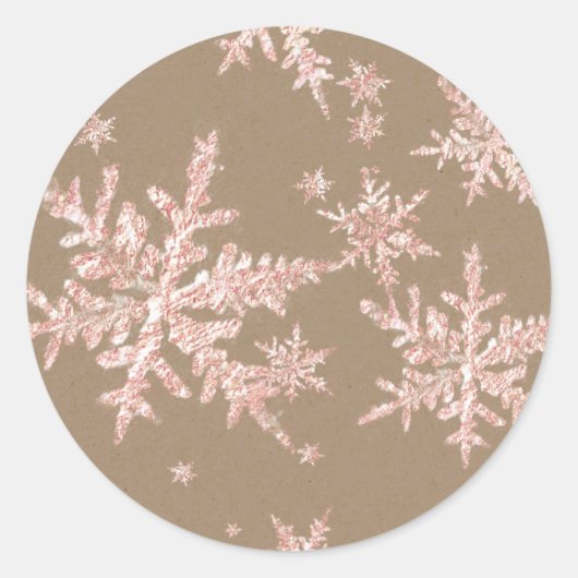 Blush Pink Gold Snowflakes Rustige Kraft Brown Ronde Sticker (Voorkant)