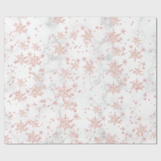 Blush Pink Gold Snowflakes White marble Cadeaupapier (Vlak)