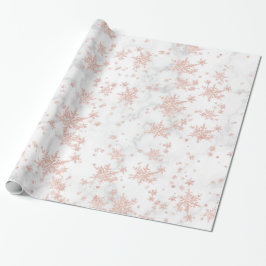 Blush Pink Gold Snowflakes White marble Cadeaupapier