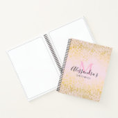 Blush Pink & Gold Sparkle Monogram Naam Schetkbook Notitieboek (Binnen)