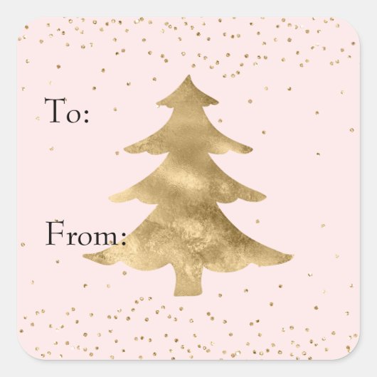 Blush Pink Gold Sparkle Stippen Kerstboom Vierkante Sticker (Voorkant)