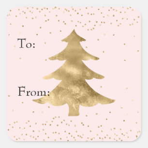 Blush Pink Gold Sparkle Stippen kerstboom     Vierkante Sticker