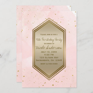 Blush Pink Gold Splatter Glam Birthday Party Event Kaart