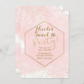 Blush Pink & Gold Splatter Modern Sweet 16 Party Kaart (Voorkant / Achterkant)