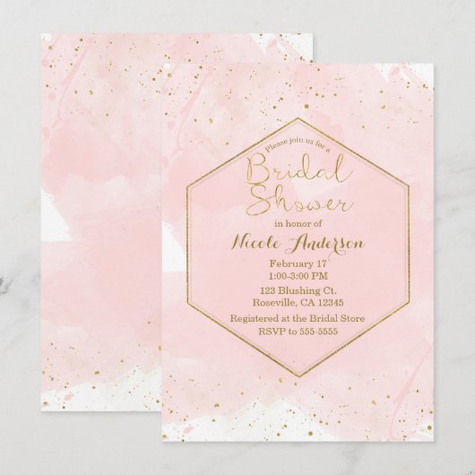 Blush Pink & Gold Splatter Modern Vrijgezellenfees Kaart (Voorkant / Achterkant)