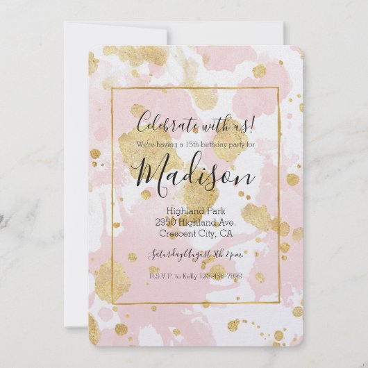 Blush Pink Gold Spletters Abstract Kaart (Voorkant)