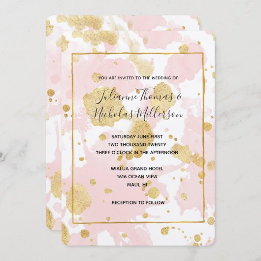 Blush Pink Gold Spletters Abstract Kaart (Voorkant / Achterkant)