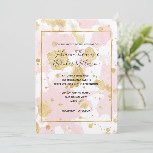 Blush Pink Gold Spletters Abstract Kaart (Staand voorkant)