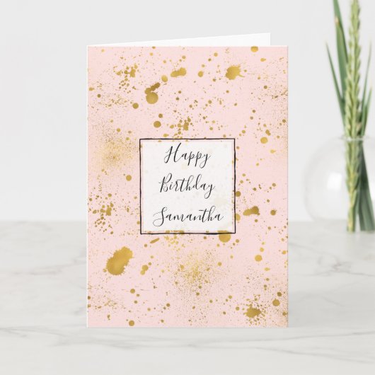 Blush Pink Gold Spletters Kaart (Voorkant)