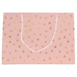 Blush Pink Gold Star Pattern FFCEC Large Gift Bag Groot Cadeauzakje
