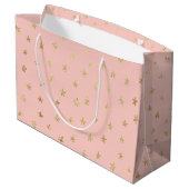 Blush Pink Gold Star Pattern FFCEC Large Gift Bag Groot Cadeauzakje (Achterkant Gekanteld)