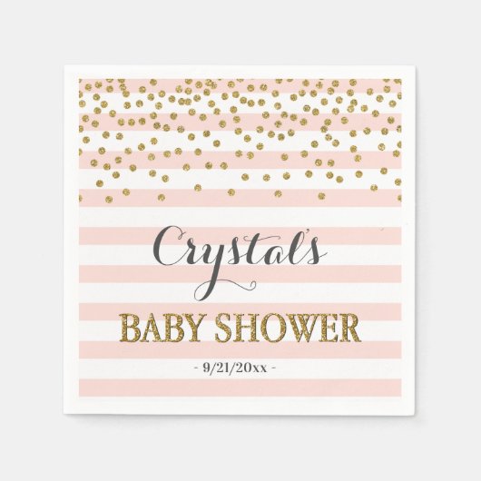 Blush Pink Gold Stripe Confetti Baby Girl Shower Servet (Voorkant)