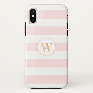 Blush Pink Gold stripe monogram doos iPhone X Hoesje
