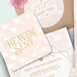 Blush Pink & Gold Swan Heaven Sent Baby shower Bier Onderzetter
