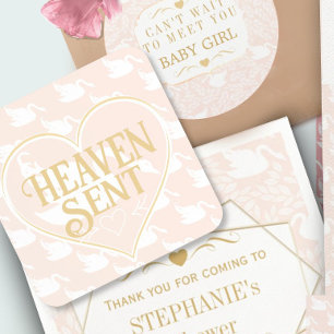 Blush Pink & Gold Swan Heaven Sent Baby shower Bier Onderzetter