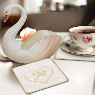 Blush Pink & Gold Swan Pattern voor Baby shower Kartonnen Onderzetters