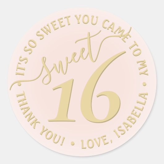 Blush Pink Gold Sweet 16th Birthday Party Favor Ronde Sticker (Voorkant)