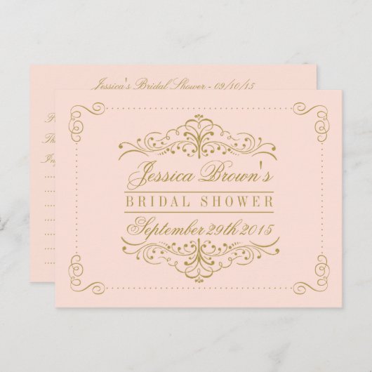 Blush Pink Gold  Swirl Vrijgezellenfeest Recept Uitnodiging Briefkaart (Voorkant / Achterkant)