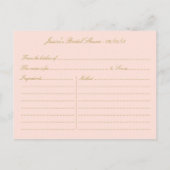 Blush Pink Gold  Swirl Vrijgezellenfeest Recept Uitnodiging Briefkaart (Achterkant)