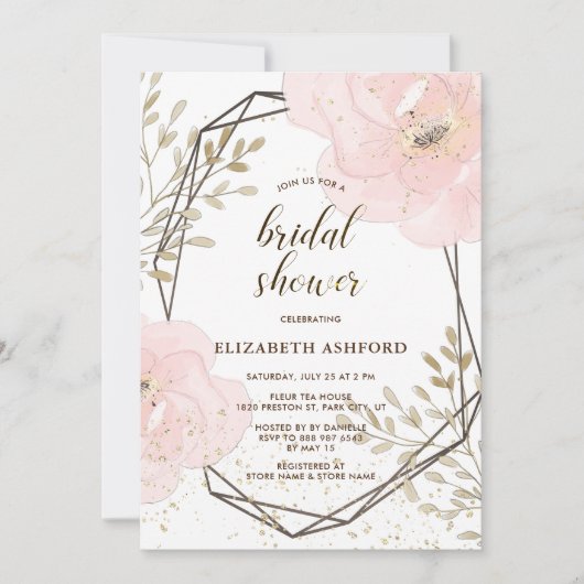 Blush Pink Gold & Taupe Floral Vrijgezellenfeest Kaart (Voorkant)