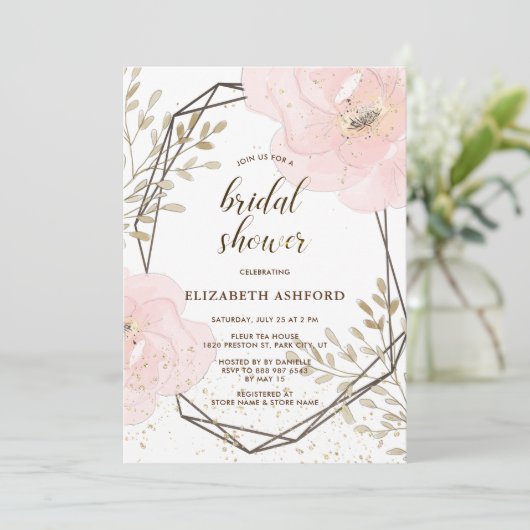 Blush Pink Gold & Taupe Floral Vrijgezellenfeest Kaart (Staand voorkant)