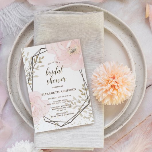 Blush Pink Gold & Taupe Floral Vrijgezellenfeest Kaart