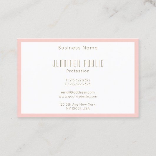 Blush Pink Gold Text Moderne Sjabloon Monogram Visitekaartje (Achterkant)