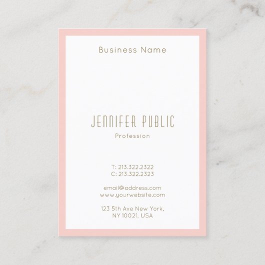 Blush Pink Gold Text Monogram Moderne Verticaal Visitekaartje (Achterkant)
