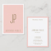 Blush Pink Gold Text Monogram Moderne Verticaal Visitekaartje (Voorkant / Achterkant)