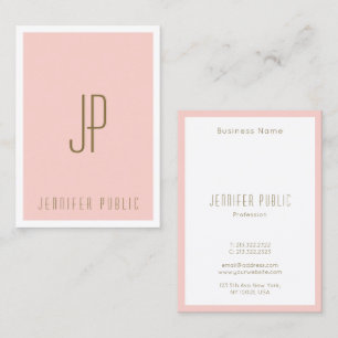 Blush Pink Gold Text Monogram Moderne Verticaal Visitekaartje