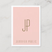 Blush Pink Gold Text Monogram Moderne Verticaal Visitekaartje (Voorkant)