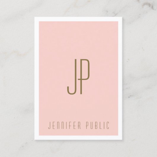 Blush Pink Gold Text Monogram Moderne Verticaal Visitekaartje (Voorkant)