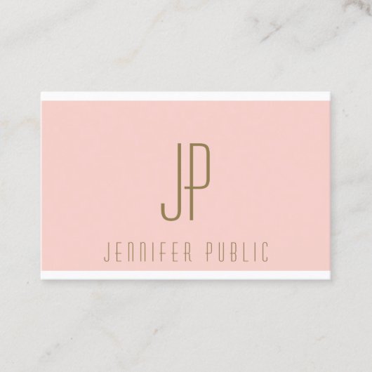 Blush Pink Gold Text Monogrammed Moderne Sjabloon Visitekaartje (Voorkant)