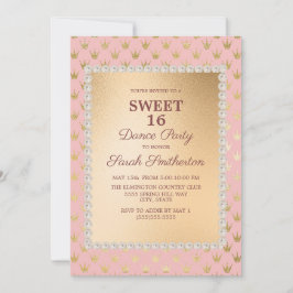 Blush Pink Gold Tiara Sweet 16 Dance Party Kaart