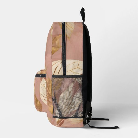Blush Pink Gold Trendy Boho Leaves Collectie Bedrukte Rugzak (Rechts)
