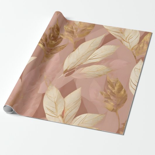 Blush Pink Gold Trendy Boho Leaves Collectie Cadeaupapier (Uitgerold)