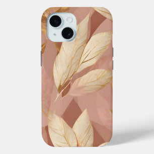 Blush Pink Gold Trendy Boho Leaves Collectie iPhone 15 Case