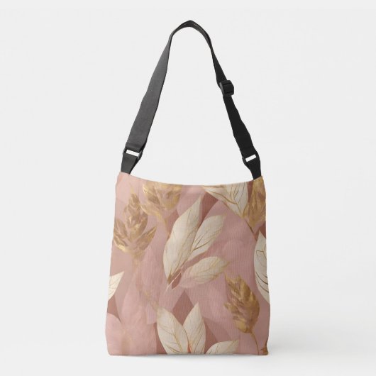 Blush Pink Gold Trendy Boho Leaves Collectie Crossbody Tas (Voorkant)