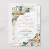 Blush Pink Gold Tropical Boho Chic Photo Weddensch Kaart (Voorkant)
