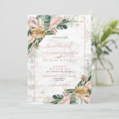 Blush Pink Gold Tropical Boho Chic Photo Weddensch Kaart (Staand voorkant)
