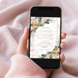 Blush Pink Gold Tropical Boho Chic Wedding Kaart