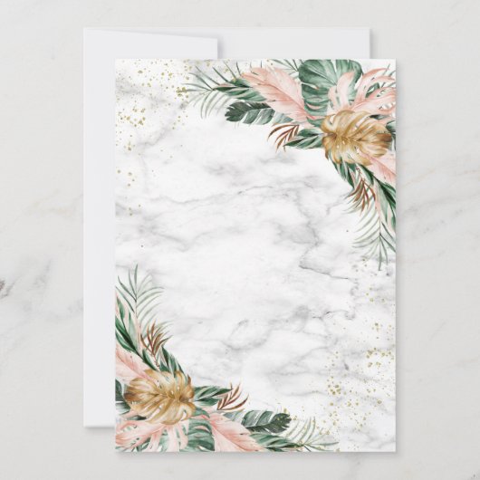 Blush Pink Gold Tropical Boho Chic Wedding Kaart (Achterkant)