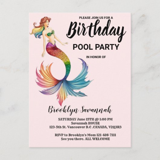 Blush Pink Gold Turquoise Zeemeermin Staart Pool P Briefkaart (Voorkant)