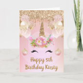Blush Pink & Gold Unicorn Face Birthday Kaart (Voorkant)