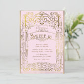 Blush Pink & Gold  Victoriaans Deco Sweet 16 Kaart (Staand voorkant)
